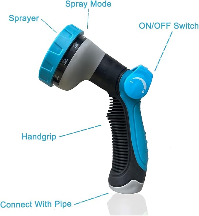 150Ft Non-Expandable Garden Hose, Flexible Water Hose with 10-Pattern Spray Nozzle, Lightweight Hose Pipe, Kink-Free, Leak-Proof, 3/4" Solid Metal Fittings