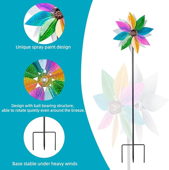 DREAMYSOUL Wind Spinners for Yard and Garden, 37" Wind Spinner Metal Colorful Kinetic Sculpture Spinners for Outdoor Patio Yard Lawn Garden Decorations (Double Blade)