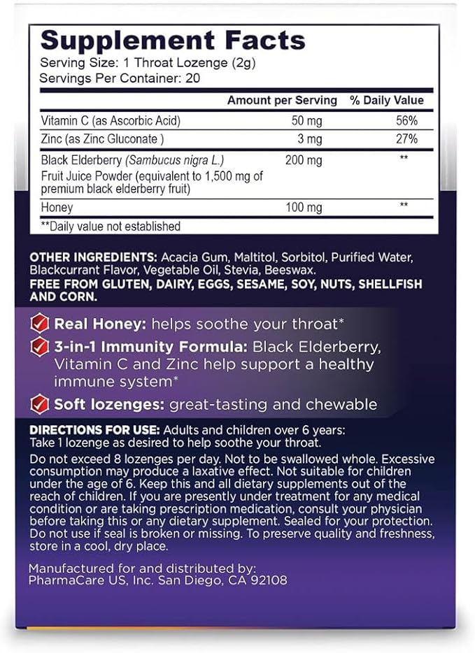 Sambucol Black Elderberry Throat Lozenge 2 Pack (40 Total