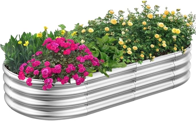 Galvanized Raised Garden Beds, 4x2x1ft Outdoor Raised Garden Boxes, Oval Large Bottomless Metal Elevated Garden Bed Planter Box for Vegetables, Fruits, Flower