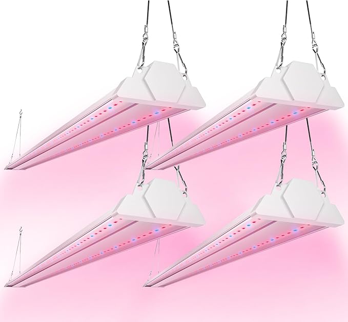 FREELICHT 4 Pack 4ft LED Grow Light, 60W (350W Equivalent), Red Blue (660nm+460nm) Full Spectrum Grow Light for Indoor Plants, Hanging Plug in Grow Lamp for Hydroponic Greenhouse Plants Seedling Veg