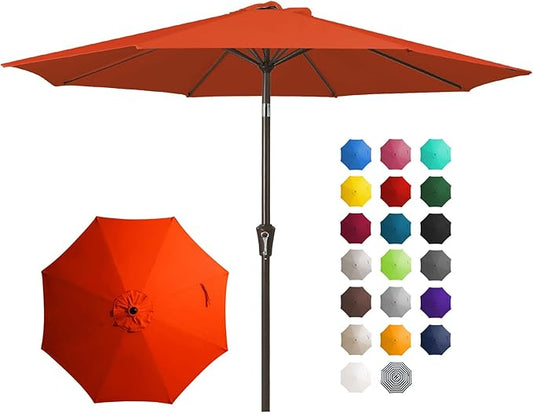 JEAREY 10FT Outdoor Patio Umbrella Outdoor Table Umbrella with Push Button Tilt and Crank, Market Umbrella 8 Sturdy Ribs UV Protection Waterproof for Pool, Garden (Orange Red)