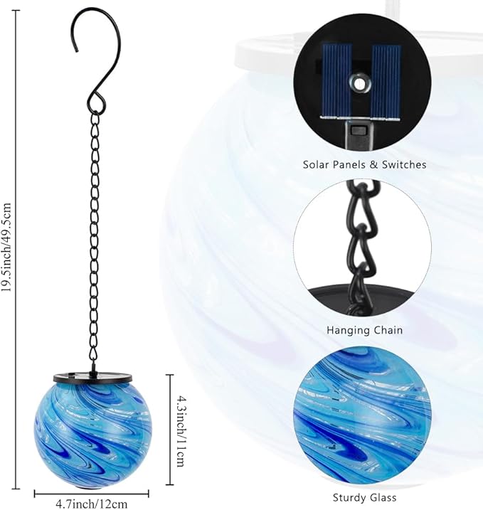 Hanging Solar Lanterns Outdoor Waterproof, Color Changing LED Solar Lantern, Gazing Ball Globe Hanging Lantern Decor for Yard Garden Patio