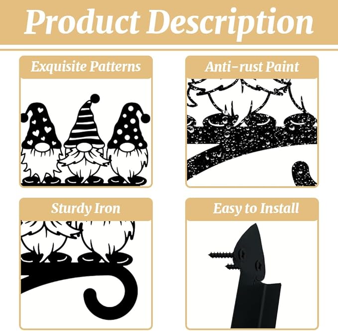 peacoblue Iron Plant Hangers Hooks for Outdoor Indoor Hanging Plants Flower Fern Pots, Lantern, Bird Feeder, 12”x14”Gnome Weather Resistant Metal Wall Brackets Holder for Porch, Garden, House(Gnome)