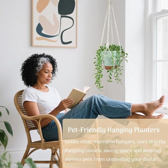 Larege Hanging Planters with Macrame Plant Hangers for Indoor Outdoor Plants 3 Set 10" / 8" / 7" Self Watering Pots Hanging Baskets Flower Pot Holders 3 Different Size Green Large