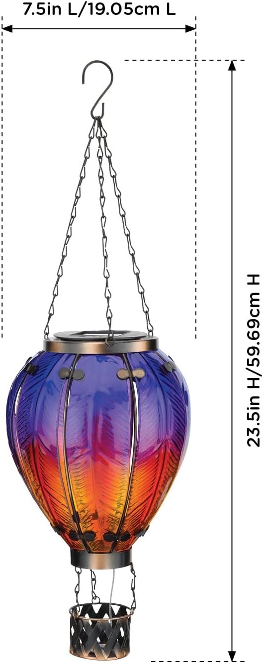 Regal Art & Gift Hot Air Balloon Solar Lantern – Hanging Solar-Powered LED Lights, Waterproof Portable Decorative Outdoor Lamp Made of Metal & Glass for Garden, Patios & Pathway – Purple (Large)