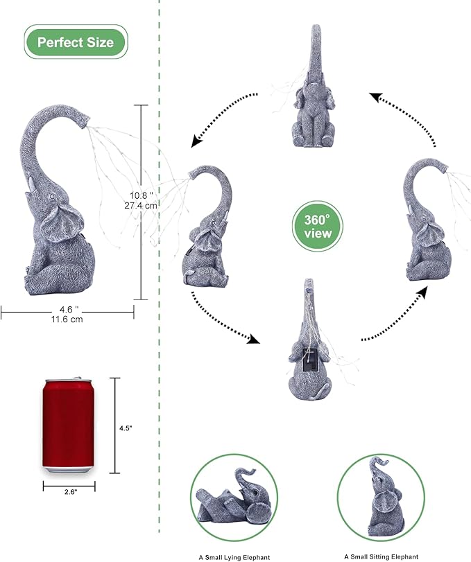 Solar Elephant Statues for Garden Decor: Outdoor Sculptures for Lawn Ornaments - Porch Patio Balcony Front Yard Birthday Gifts for Mom Grandma Women