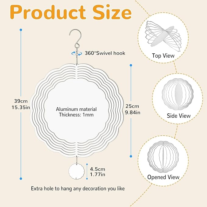 Sublimation Wind Spinner Blanks, 8 Pack 10 Inch 3D Aluminum Metal Hanging Wind Spinner Bulk Sublimation Blanks for Garden Yard Outdoor, Window Porch Decoration for Heat Press Transfer DIY Gift
