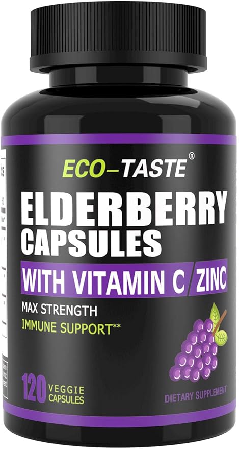 ECO-TASTE Elderberry Capsules with Zinc & 120 Capsules,