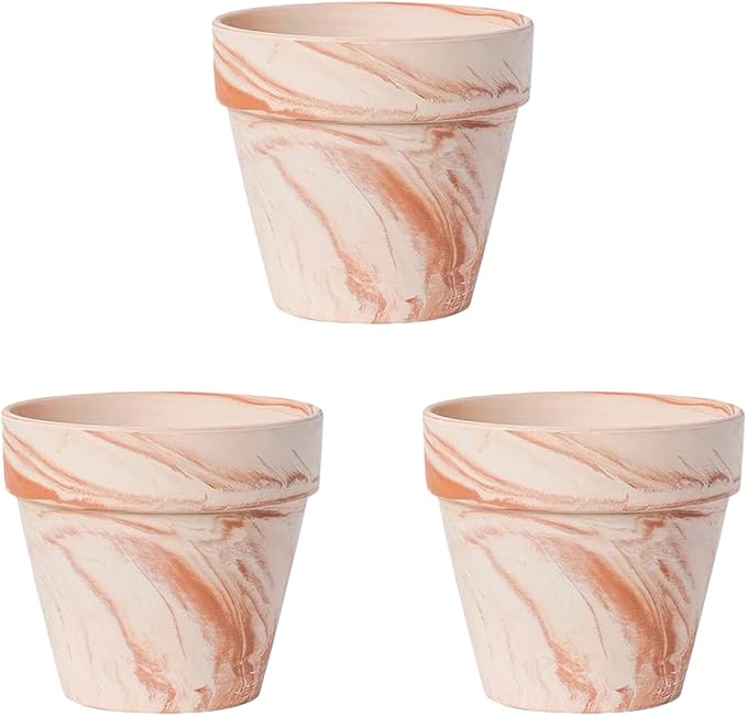 Random Mood Macchiato Terracotta Plant Pots – Handmade 6-Inch Clay Ceramic Flower Pots with Drainage Holes, Set of 3 – Ideal for Indoor & Outdoor Orchids