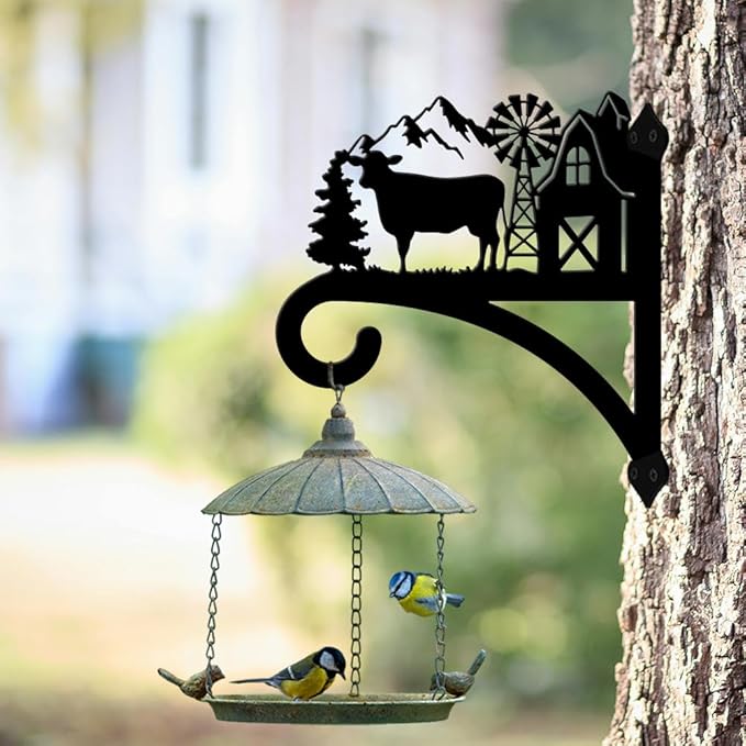 peacoblue Iron Plant Hangers Hooks for Outdoor Indoor Hanging Plants Flower Fern Pots Lantern Bird Feeder,11.8"x13.6" Weather Resistant Metal Wall Holder for Porch Garden Farmhouse(Farm Cow)