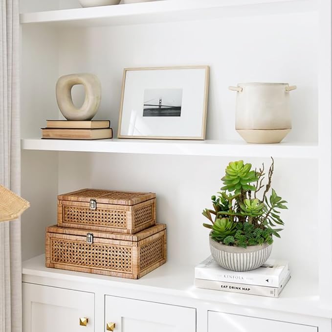 DILATATA Small Faux Plant Assorted Fake Succulents Plants Faux Succulents Arrangement Cement Potted Desk Plants Small Fake Plants for Home Table Office Bathroom Shelf Living Room Decor