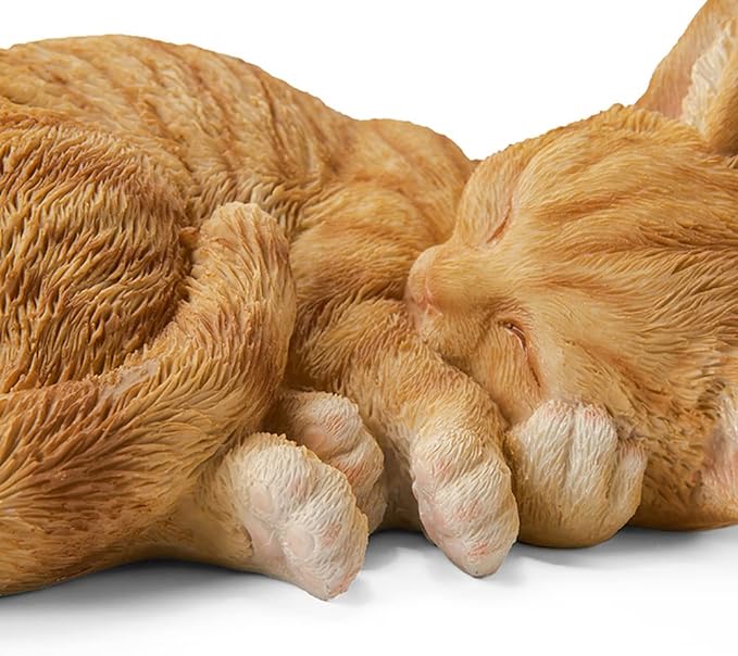 Sleeping Orange Tabby Cat Garden Statue Decor 8.27”L, Resin Realistic Sculptures Gift for Cats Lovers, Pet Memorial Stones for Loss of Pet, Kitty Figurine Art Decoration for Indoor Outdoor Home