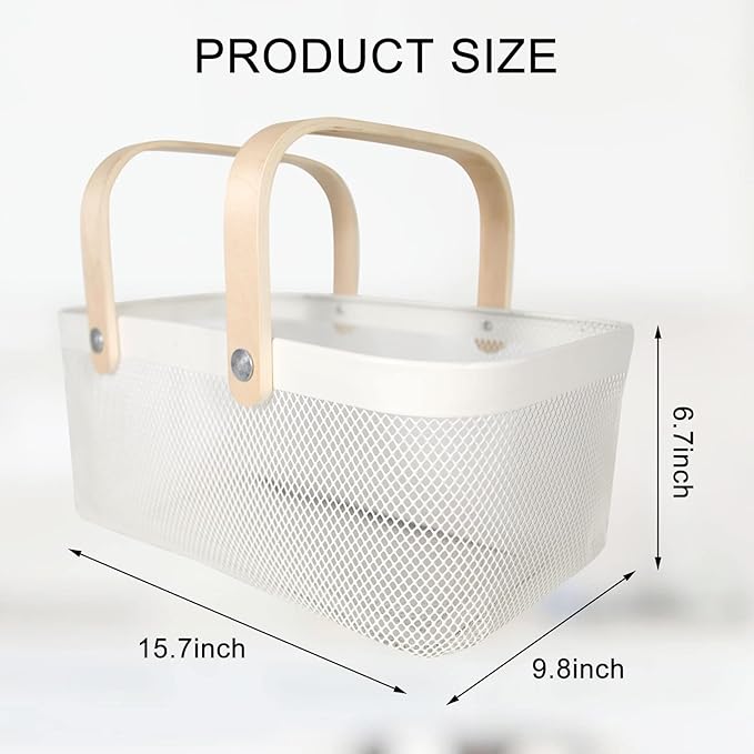 Garden Harvest Basket,Delicate Harvest Basket for Garden Vegetables,Practical Metal Mesh Wire Basket with Handle Suitable for Bathroom,Cabinet,Kitchen(White)