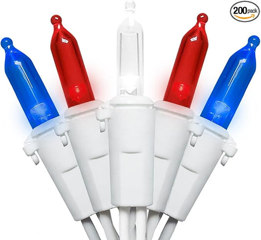 Red White and Blue Christmas LED Lights - 2 Pack 100 Count 4th of July Mini String Lights for Tree, Party, Memorial Day Decorations, 2 Sets 33 Feet White Wire, UL Certified, Connectable