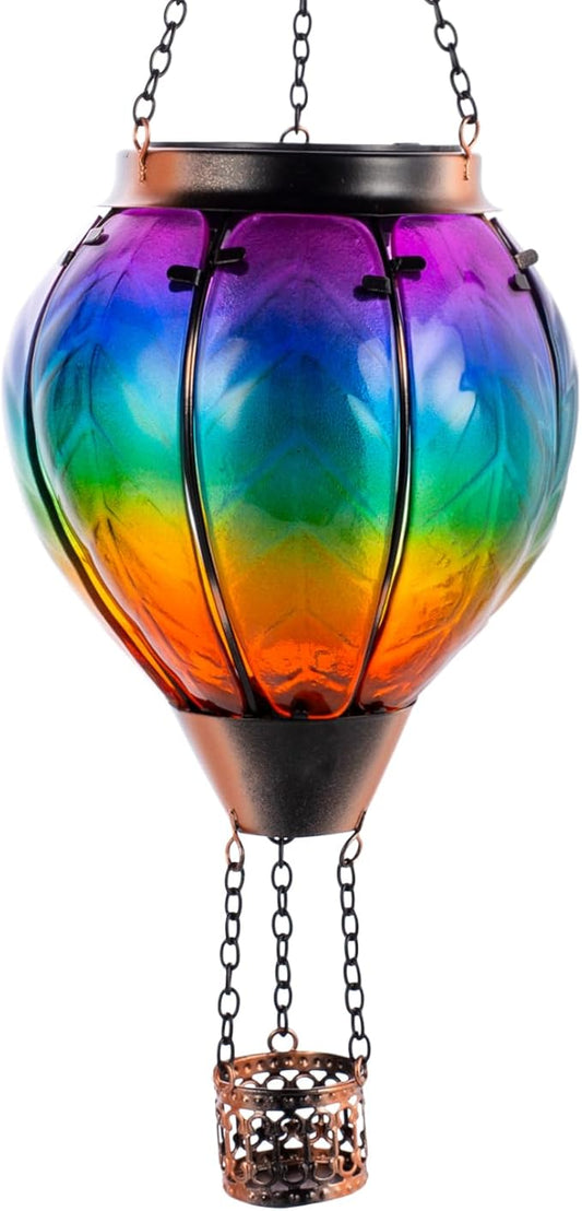 Solar Hot Air Balloon Lantern with Flame, Hanging Glass Hot Air Balloon Solar Lantern Waterproof, Decorative Outdoor Hot Air Balloon Solar Light for Outside Garden Patio (Purple Gradient)