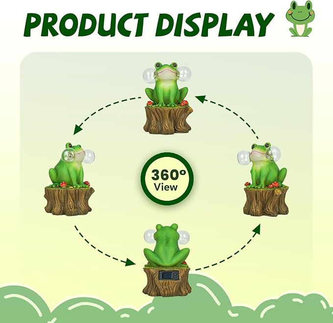 Solar Frog Garden Decor - Mushroom Outdoor Statue for Garden Ornaments, Lawn, Flower Bed, Pond, Patio, Porch - Frog Gifts for Women, Mom, Grandma