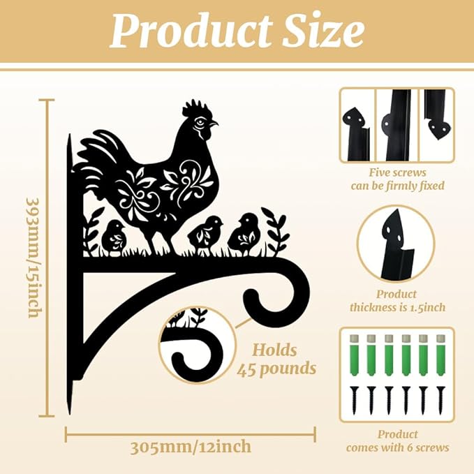 peacoblue Iron Plant Hangers Hooks for Outdoor Indoor Hanging Plants Flower Fern Pots Lantern Bird Feeder 12"x15" Weather Resistant Metal Wall Holder for Porch Garden Farmhouse(Hen and Chicks)