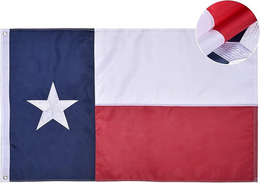 Texas State Flag 5x8 Ft, Deluxe Embroidered Heavy Duty Nylon Durable TX Outside Flags, Indoor/Outdoor, Sewn Stripes and Brass Grommets