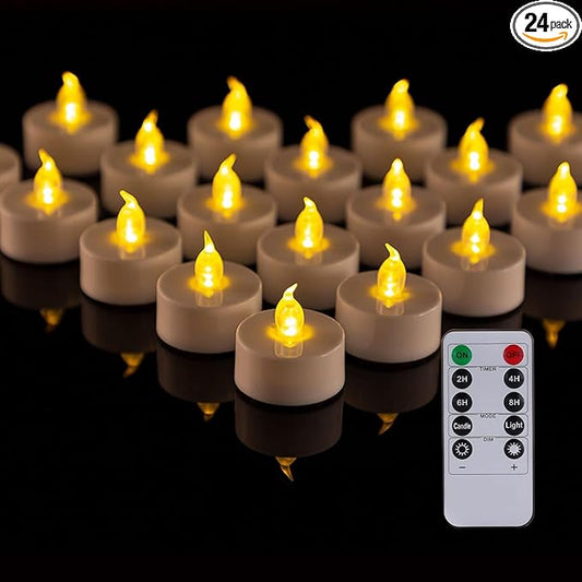 LED Tea Light Remote ControlCandles,Flickering Flameless LED Candle,Long Lasting 400+Hours,Battery Operated with Timer for Home Decoration Seasonal &Festival Celebration WarmYellow (24pcs)