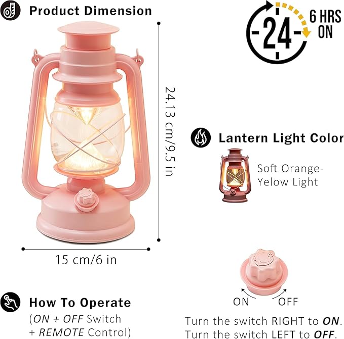 Furora LIGHTING Pink LED Lantern Pack of 2 with 6/18 Timer, 9.5" Inch Flameless Flickering Lantern Candle, Indoor Vintage and Outdoor Patio Hanging Tabletop, Battery Included