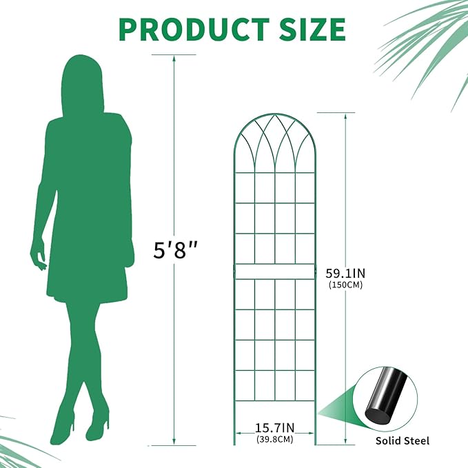 4 Pack Metal Garden Trellis for Climbing Plants, Black Metal Garden Trellis for Vines Plant Rose Vegetable Support,Large Decorative Outdoor Trellis