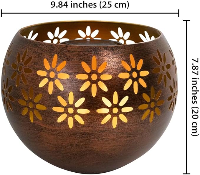 Original Solar Fire Bowl 8” (2-Pack) Decorative Metal Solar Patio Light with Flickering Flame, Waterproof Dusk-to-Dawn Garden Lantern in Bronze/Copper