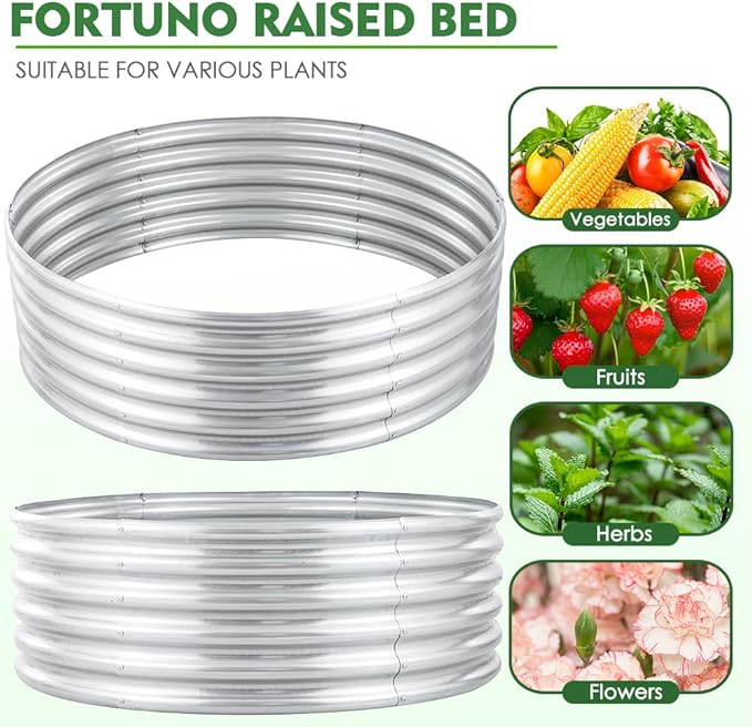 FORTUNO 2 Pack 3 Ft Round Galvanized Raised Garden Bed Box 36 Inches Metal Outdoor Flower Bed Steel Patio Ground Planter for Planting Vegetables and Herb, Silver