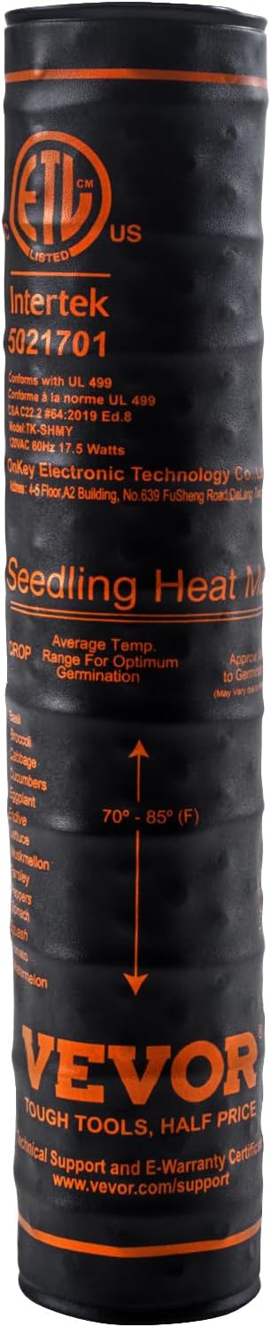 VEVOR 10"x 20.75" Seedling Heat Mat 1 Pack, MET-Certified, Waterproof, for Indoor Germination, Gardening, Hydroponics, Greenhouse Use