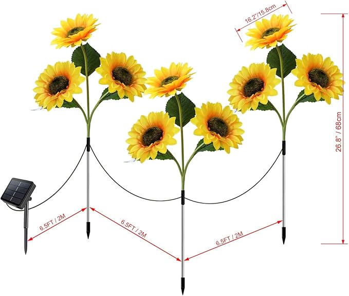 Homeleo Solar Lights Outdoor Garden Waterproof,Upgraded 3-Pack 9 Flowers Solar Sunflowers Stake for Yard Decor,LED Artificial Flowers for Lawn Patio Porch Flowerbed Pathway Grave Cemetery Decorations