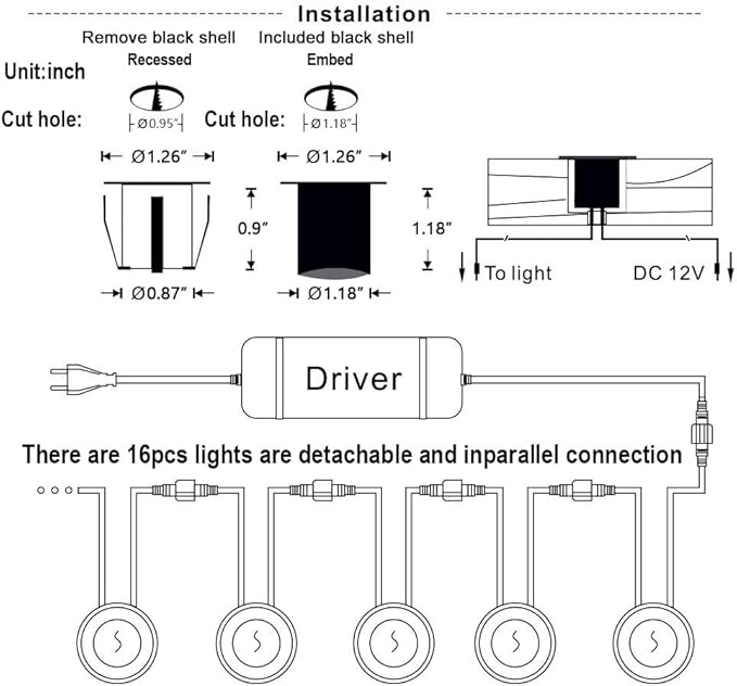 SMY Lighting 10 Pack Recessed LED Deck Light Kits with Protecting Shell, 32mm, Warm White, IP67 Waterproof, 12V Low Voltage, for Outdoor Garden, Patio, Stair, Kitchen Decoration