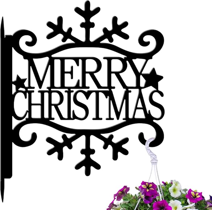 peacoblue Iron Plant Hangers Hooks for Outdoor Indoor Hanging Plants Flower Fern Pots Lantern Bird Feeder,11.5"x14.3" Weather Resistant Metal Wall Holder for Porch Garden Farmhouse(Merry Christmas)