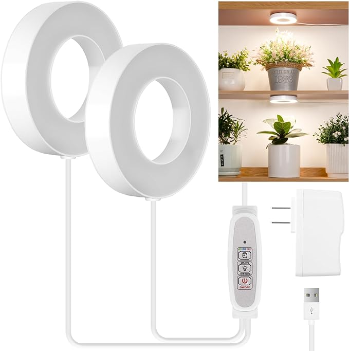 LORDEM Ceiling Grow Light for Indoor Plants, 96 LEDs Full Spectrum LED Plant Light, 5V Plant Lamp with 4/8/12H Auto Switch, 4 Dimmable Brightness Levels, Ideal for Small Plants, Dual Head, Corded