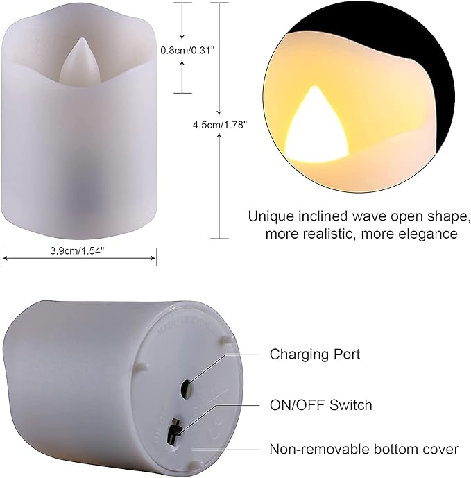 6 PCS 1.8”H Rechargeable Flameless Votive Candles with Remote and Charging Cable, Battery Operated Flickering LED Tealight Candles, Durable & Sturdy Tea Light, Ideal for Pumpkin/Bar/Party Decor