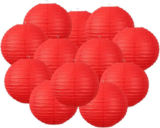 Chinese Style Paper Lanterns, Set of 12, Suitable for Party Decoration (Red, 14in)