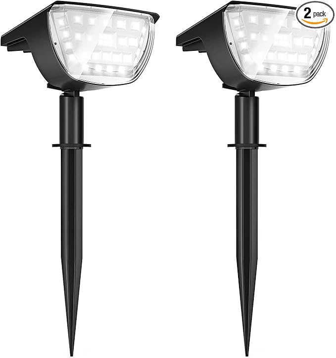 Jior Solar Outdoor Lights,32 LEDs Landscape Spotlights IP65 Waterproof Solar Powered Outdoor Lights,2-in-1 Adjustable Solar Wall Lights for Garden Yard Driveway Walkway Pool Patio (Cold White-2 Pack)