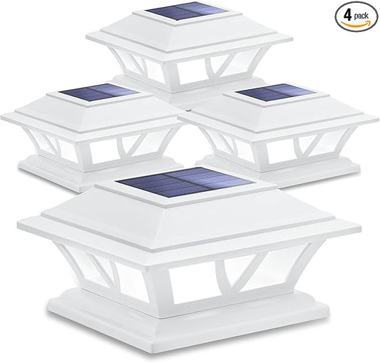 SIEDiNLAR Solar Post Lights Outdoor 2 Modes LED Fence Deck Cap Light for 4x4 5x5 6x6 Posts Garden Patio Decoration Warm White/Cool White Lighting White (4 Pack)