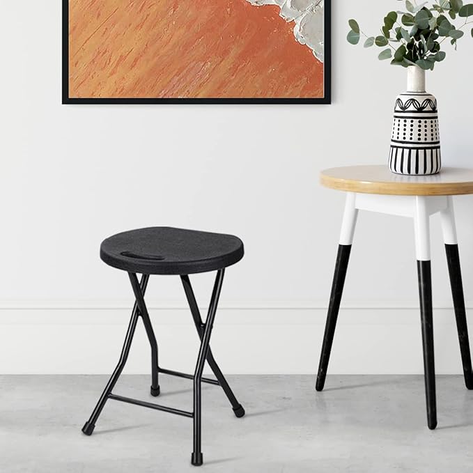 Folding Stool, 550lbs Capacity Foldable Stool with Handle, Portable Stools for Adults Heavy Duty, 18 inch Collapsible Chair for Meeting Room/Party/Garden/Home (Set of 2, Black)