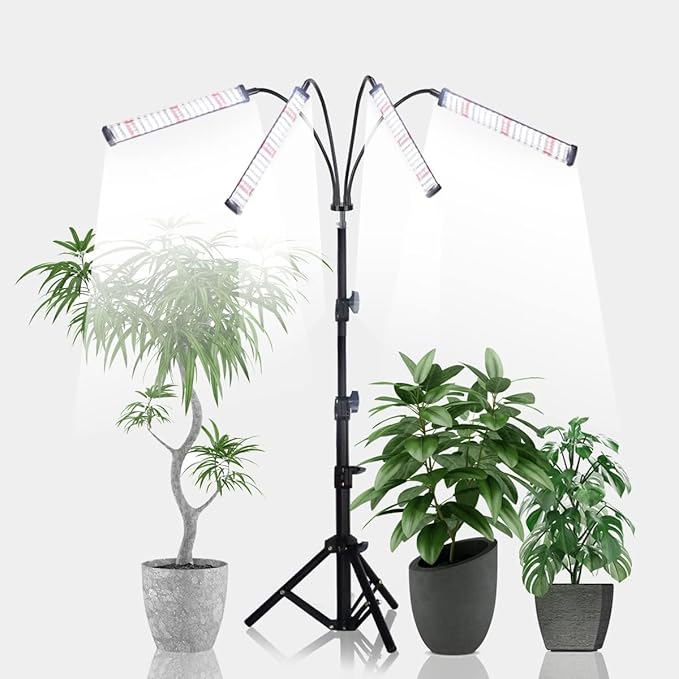 Grow Light with Stand, 200W 6000K Full Spectrum Gooseneck Floor Plant Light for Indoor Plants Growing,5 Dimmable Levels & Auto On/Off Timer, Tripod Stand Adjustable 15-48 in
