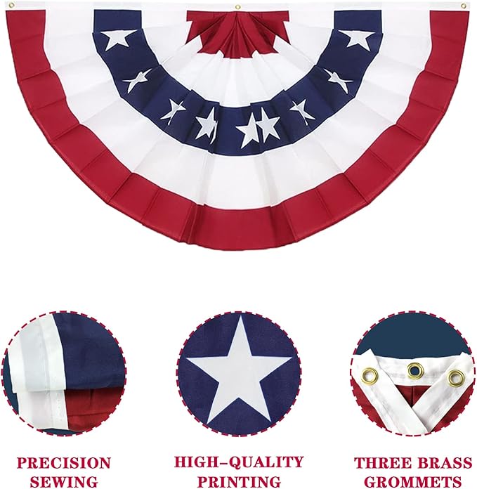 3 x 6 Ft American Pleated Fan Flag, USA Patriotic Half Fan Bunting Flag, 4th of July Decorations Flags (Set of 3)
