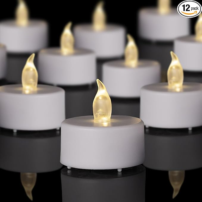 LED Tea Lights Flameless Candles: 12Pack Battery Operated Candle Realistic and Bright Flickering Holiday Gift Long Lasting 200Hours for Seasonal & Festival Celebration WarmWhite