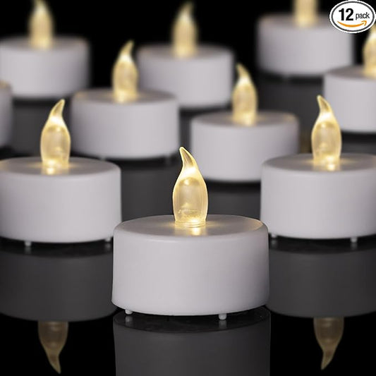 LED Tea Lights Flameless Candles: 12Pack Battery Operated Candle Realistic and Bright Flickering Holiday Gift Long Lasting 200Hours for Seasonal & Festival Celebration WarmWhite