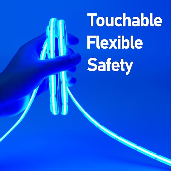 32.8ft(10M) DC 24V Blue COB LED Strip Light IP65 Waterproof 3840LEDs Uniform Glow Dotless Flexible LED Tape Lights for DIY Garden Backyard Hallways Stairs Decoration(No Power Supply)