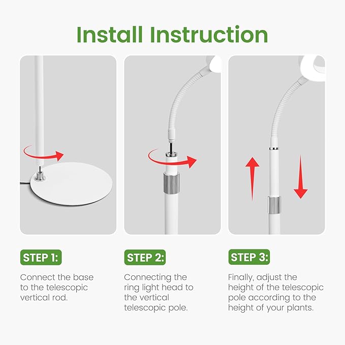 Grow Lights for Indoor Plants, Red Blue Yellow Full Spectrum Desktop Small LED Halo Plant Growing Lamps with Stand,Automatic Timer,24.2 inch Height Adjustable,10 Dimmable Levels,3 Lighting Modes,Mini