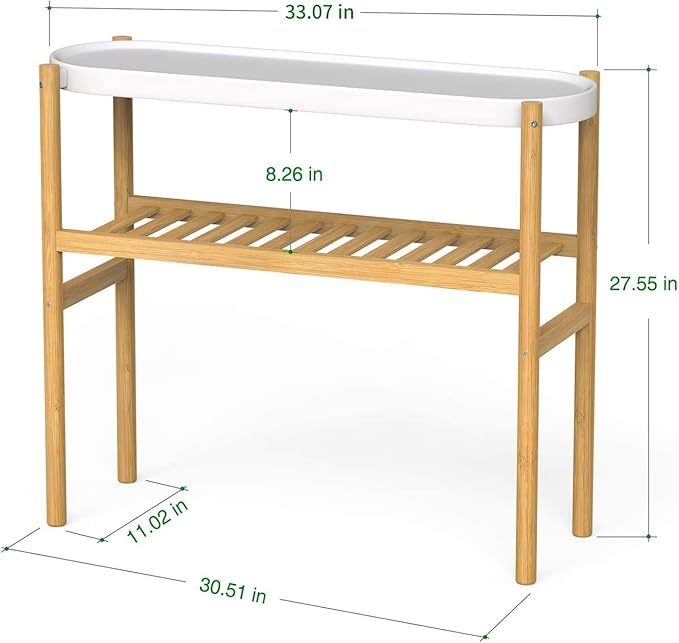 Bamboo Plant Stands Indoor, 2 Tier Steel Tray Tall Corner Plant Stand Holder & Plant Display Rack for Outdoor Garden Indoor Home (1 - 2 Tier)
