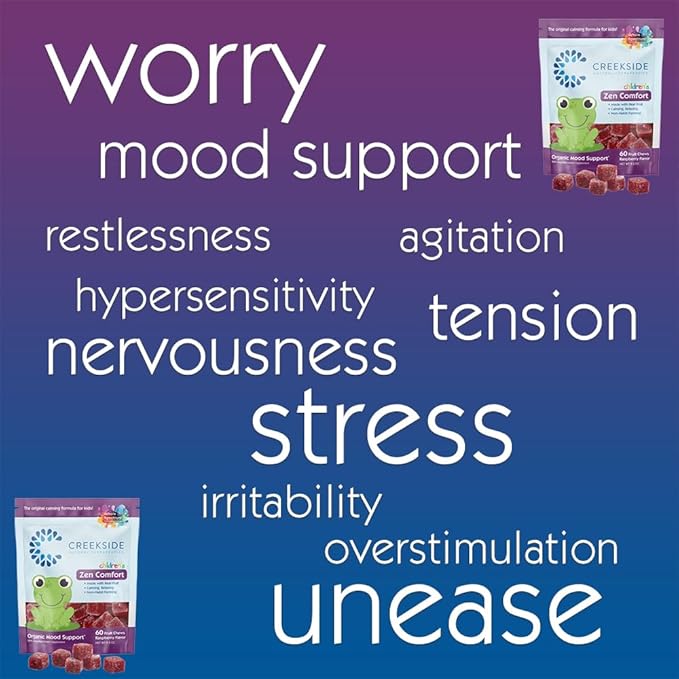 Zen Comfort for Kids, Organic Mood Support with 5-HTP, L-Theanine, Passionflower, Pediatrician Formulated, Vegan Gummies, Raspberry Flavor, 60 Real Fruit Chews