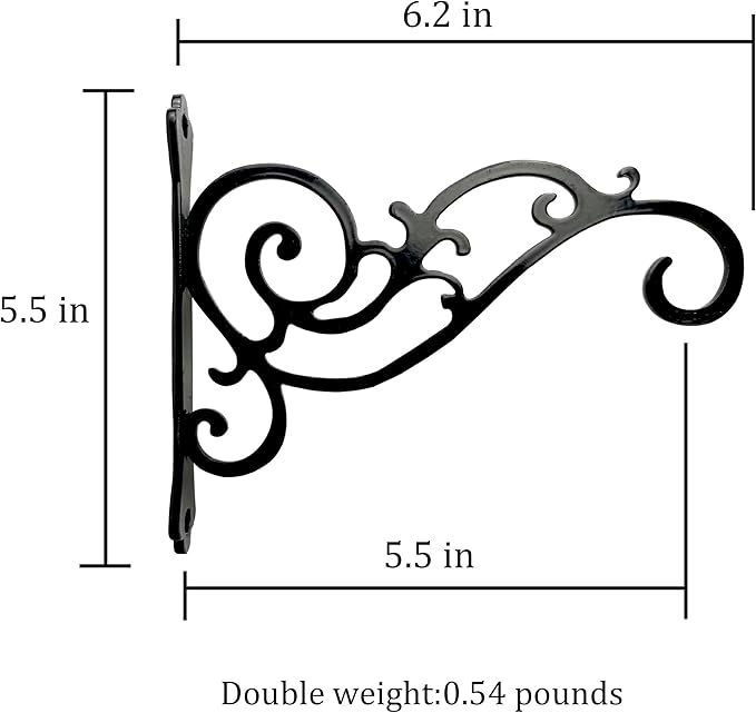 N+A Sunshine Iron Metal Hanging Planter Bracket, 2 Pack Wall Hooks for Hanging Birds Feeders, Latern, Wind Chimes, Coat, Decorative Indoor Outdoor (Black)