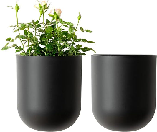 LA JOLIE MUSE Wall Hanging Planters for Indoor Plants，Hanging Flower Pots for Air Plants Succulent, Set of 2, 6 Inch, Black