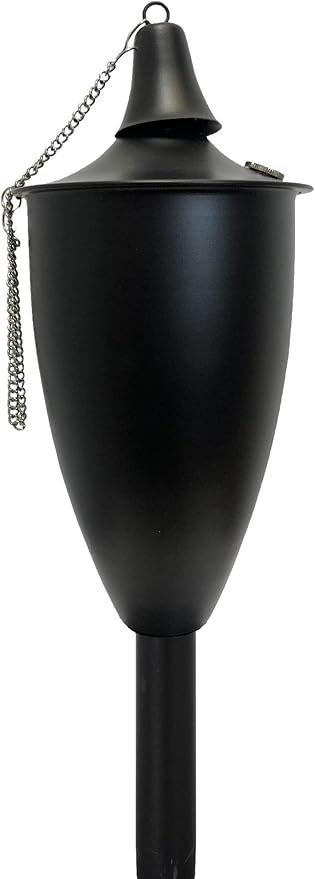 Set of 4, Elegant Premium Metal Torch, 53" Tall- Tiki Style/w Snuffer, Fiberglass Wick & Large 20oz Oil Lamp, Patio Decorations Outdoor (Large Smooth Black)