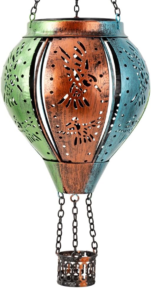 Hummingbird Solar Lantern Hot Air Balloon Outdoor Waterproof Lights, Metal Solar Hanging Lanterns Hummingbird Ornament for Garden Yard Patio, Hummingbird Gifts for Women Mom